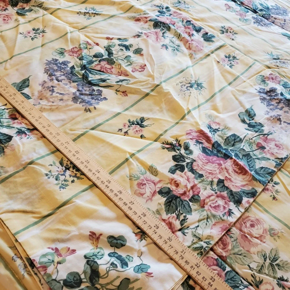 Wamsutta Vintage Floral Comforter Set Full Queen Yellow Rose Stripe 3pc Made USA